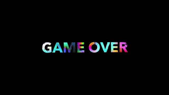 Game Over text motion animation with abstract rainbow color effect. 4k video footage
