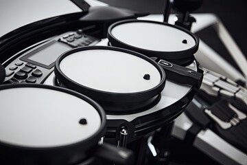 electronic drum sticks and drums with modern, sleek design in black and white, created with generative ai