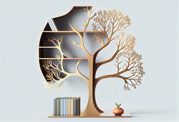 3d illustration of decorative tree shelf isolated on transparent background. Generative AI