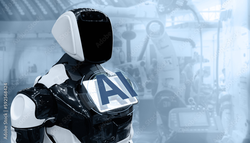 Aufkleber Robot with text AI - symbol of artificial intelligence.