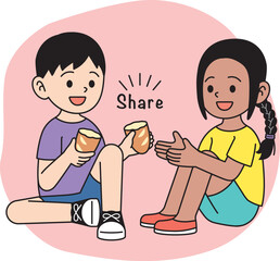 食べ物を分け合う子供