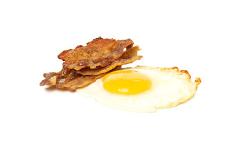 Fried bacon and egg, isolated on white background, png