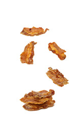 Fried bacon, fried food, isolated on white background, png