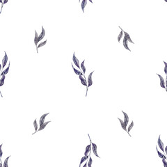 Watercolor botanical seamless pattern. Greenery print on white background. Hand drawn branch with leaves