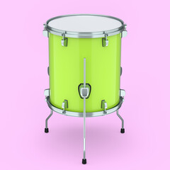 Realistic drum on pink background. 3d render concept of musical instrument