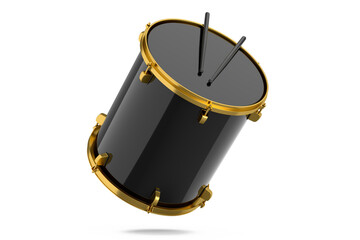 Fototapeta na wymiar Realistic drum and wooden drum sticks on white. 3d render of musical instrument