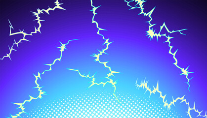Blue ackground with lightning in the air.