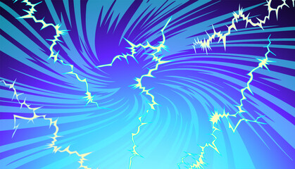 Dark blue background with lightning.