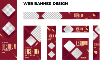 set of modern fashion web banners in standard size with a place for photos. Fashion ad banner cover header background for website design, Social media cover ads banner template.