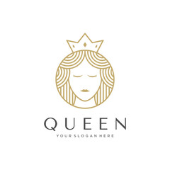 Beauty fashion logo design. line face queen concept