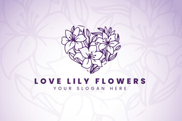Love lily flower heart ornament vector icon logo design
