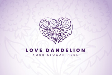 Love Dandelion flower heart ornament vector icon logo design