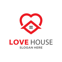 Love and house logo design. business real estate property concept