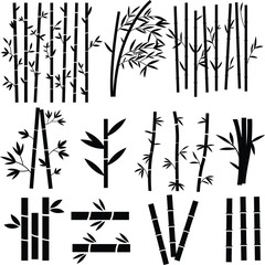 Set of bamboo tree silhouettes