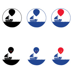 icon set icon vector boat pleasure boat Traveling Location sea logo