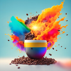 Coffee cup explosion. Generative AI