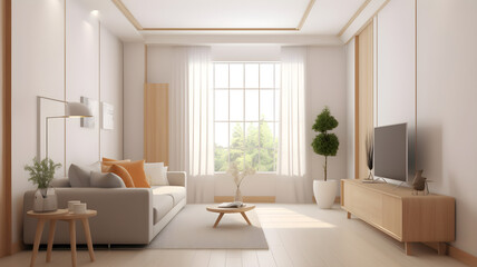 Fototapeta na wymiar modern living room with light view of window and some indoor small plant 