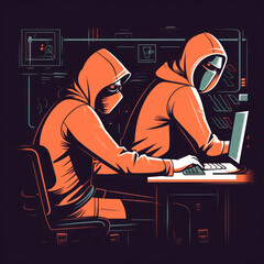 Illustration of Two Hackers Planning a Cyber Attack