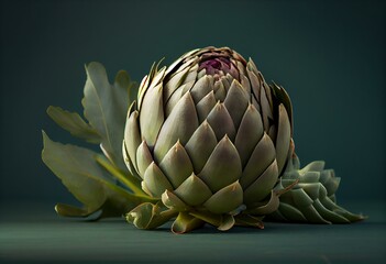 Obraz premium Fresh artichoke with green background simple clean close up image and fresh. Generative AI