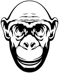 Hand drawn face of monkey. Black illustration mascot art.