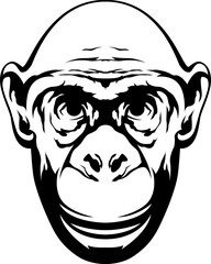 Hand drawn face of monkey. Black illustration mascot art.