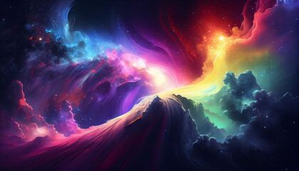 Obraz na płótnie Canvas Galactic Symphony: A Rainbow Aurora in the Cosmos