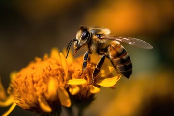 A close-up shot of a honeybee collecting nectar from a flower - nature and biodiversity concept 