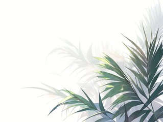 Fototapeta na wymiar Palm leaves with soft shadow overlay on white wall background. Generative ai