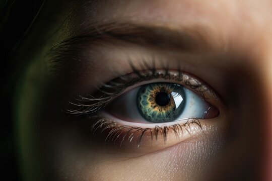 A close-up shot of a person's eye, with beautiful lighting and reflections