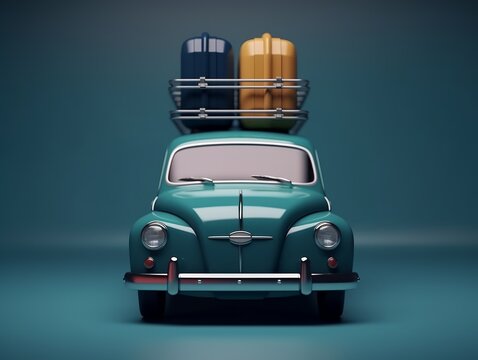 3D Render of a car with lugage on the top. Generative ai