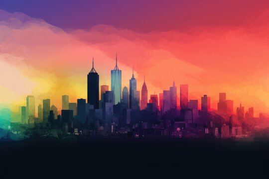 An abstract image of a city skyline with a rainbow-colored gradient overlay. Sense of diversity and inclusivity in a big city © Arthur