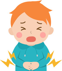 Boy with stomach ache, symptoms of cold or gastroenteritis