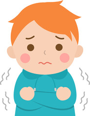 Boy shivering with cold, cold or scared