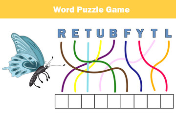 Words puzzle children educational game. Place the letters in right order.