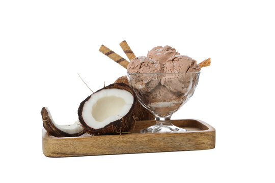 Summer dessert - ice cream with coconut, isolated on white background, PNG