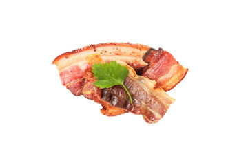 Fried bacon, fried food, isolated on white background, png