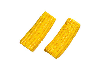 Boiled sweet corn on the cob.  Isolated, transparent background