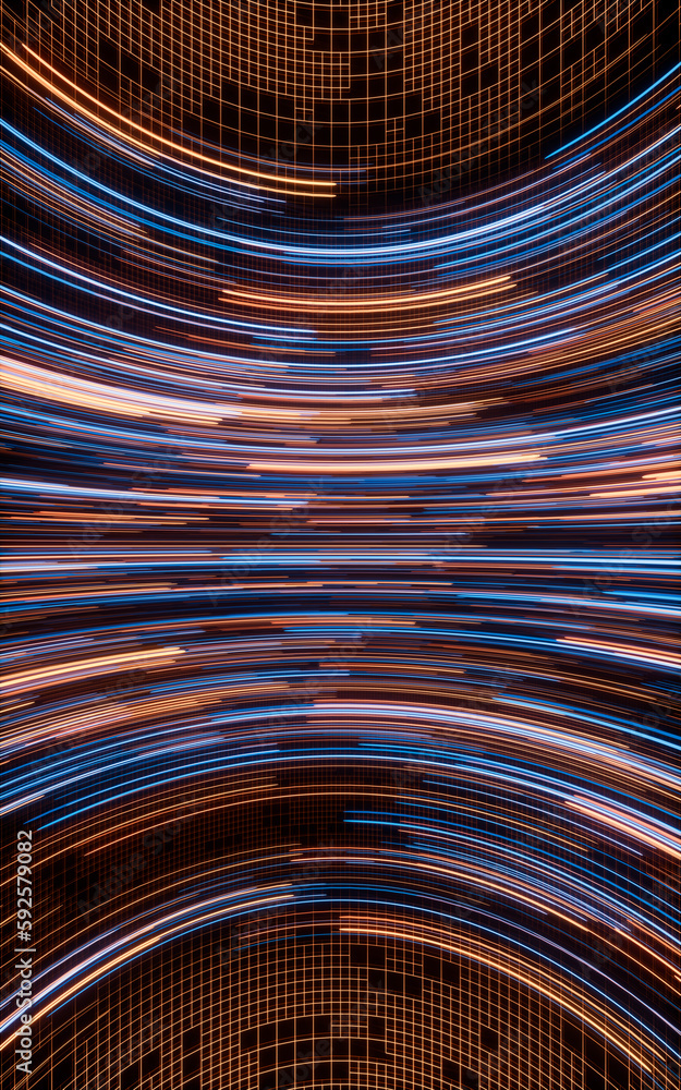 Poster flowing lines with digital cyberspace, 3d rendering.