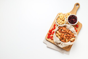 Tasty food concept - delicious dried fruits, space for text