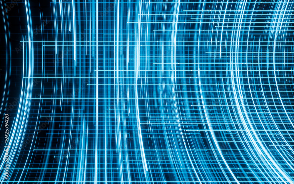 Poster flowing lines with digital cyberspace, 3d rendering.