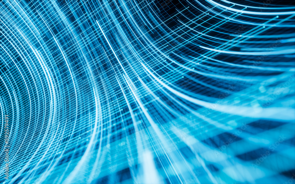 Poster flowing lines with digital cyberspace, 3d rendering.