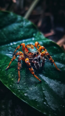 Spider In Realistic Photography Style In Colorful Tropical Jungle Detailed Portrait Front Lock Generative Ai Digital Illustration Part#140423