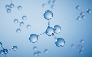 Molecules with blue background, 3d rendering.
