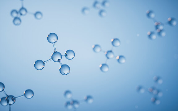 Molecules with blue background, 3d rendering.