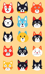 Cartoon animal heads funny cute vector illustration 