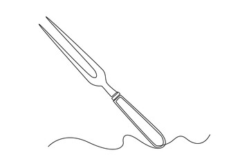 Single one line drawing carving fork. Tableware concept. Continuous line draw design graphic vector illustration.