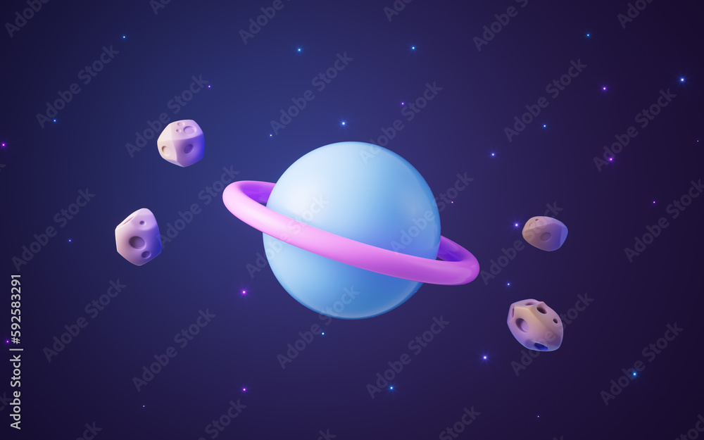 Aufkleber cartoon style planet in the outer space, 3d rendering.