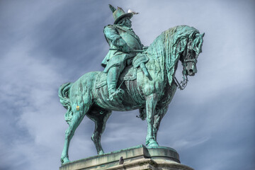Fototapeta premium Horse statue at main city square at Malmo, Sweden.