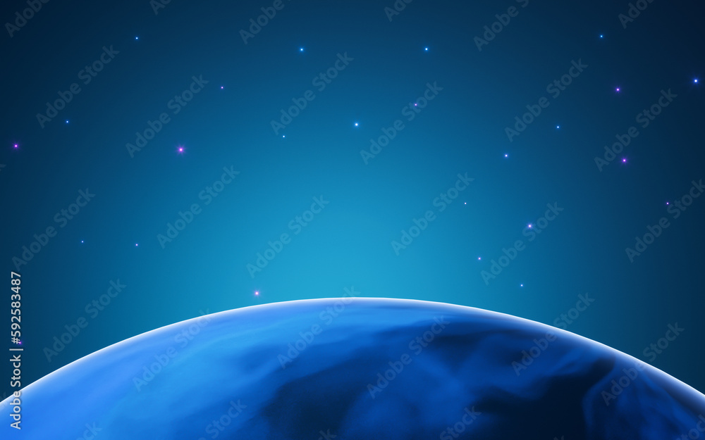 Poster cartoon style planet in the outer space, 3d rendering.