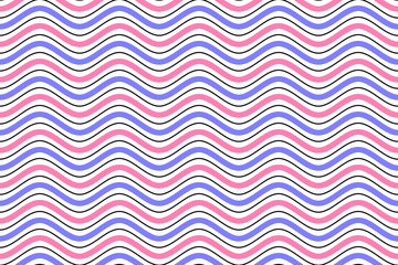 Pink and blue ocean wave stripes repeating pattern on white background vector. Abstract wavy lines fabric pattern. Horizontal optical illusion curve strips. Wall and floor ceramic tiles pattern.